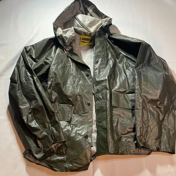 Tingley Series 3000 Raincoat Jacket Large Green Hooded Snap Front Outdoor - Picture 1 of 3